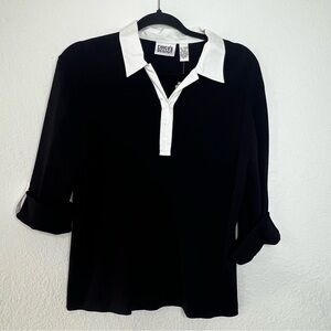 NWT Chico’s Design Black Top White Collar Twofer Roll Tab Sleeve Women’s Large 3
